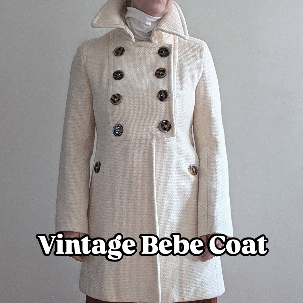 Bebe Ivory Double-Breasted Pea Coat